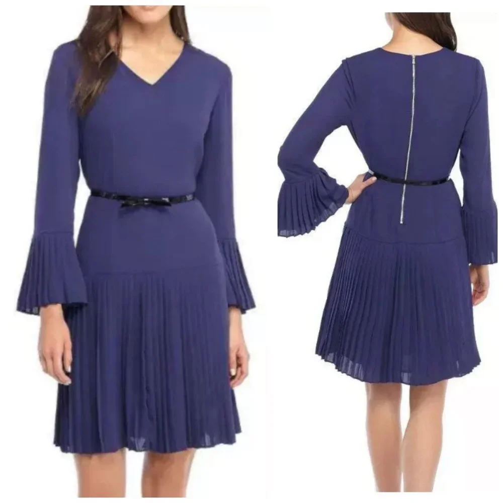 THE LIMITED Dress Sz 8 Astral Aura Purple Bell Sleeve Pleated NWT $99 - Picture 1 of 12